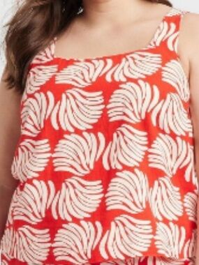 a new day Red and Cream Seashell Print Linen Tank Top